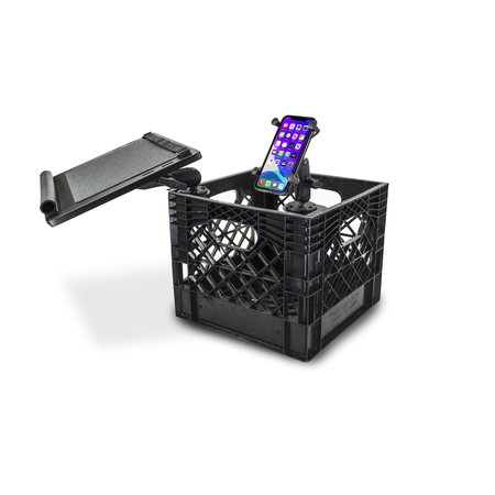 Autoexec Milk Crate Vehicle and Mobile Office Work Station with Laptop Tray, Power Inverter and Phone Mount AECRATE-26